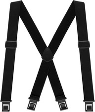 1.5 Inch Wide Mens Belt Clip Suspenders x Back Hook End Adjustable Belt Black