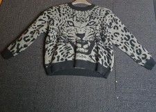 Qed London Animal Print Jumper Grey & Black Size 10/12 Statement Knit