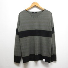 Azul By Moussy Striped Pattern V-Neck Knit Sweater M Dark Gray Men'S