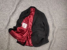 Harris Tweed Vintage Herringbone Black Gray Wool Blazer Jacket