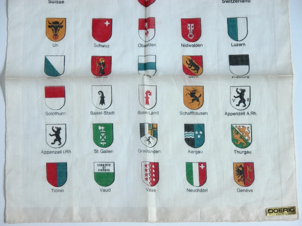 Pañuelo de algodón hecho en Suiza DOERIG 26 escudos de armas cantonales Nuevo de Lote Antiguo Foto 2 de 4
