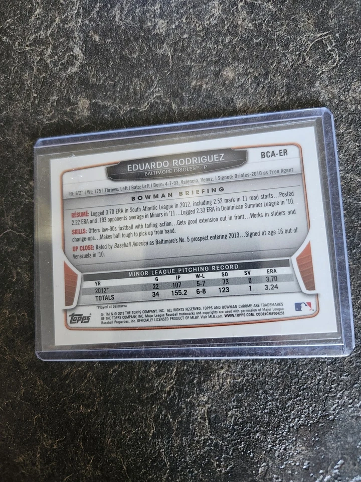 2013 Topps Bowman Chrome Rookie Auto Eduardo Rodriguez Card# BCA-ER - Image 2 of 2