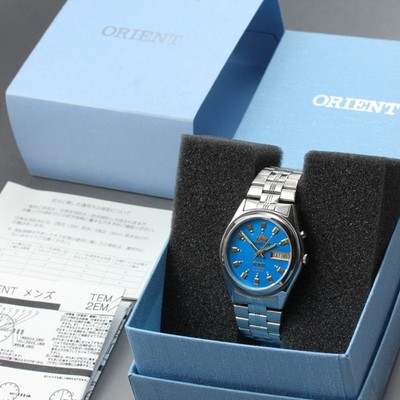 Near Mint Orient 3 Star EM69-C0 Day/Date Blue Dial Auto 36mm Mens Watch Full Set