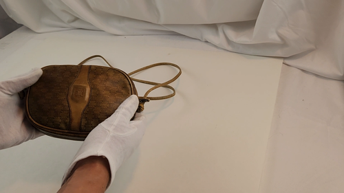 Authentic CELINE Macadam Clutch Beige Handbag Shoulder Bag Zip Leather Crossbody - Video 1 of 1