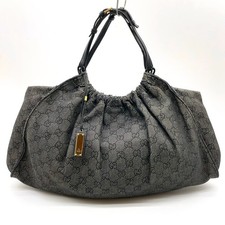 Authentic Gucci 76554 GG Denim Canvas Black Gray Handbag Shoulder Bag NS090313