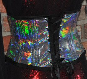 Reversible Lace-up Underbust Waspie Waist Corset Holographic Clubwear Goth XS