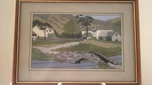 Vintage Long Cross Stich Framed 1993 Watend Lath Signed On Reverse Original
