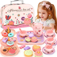 3 to 8 Ages Kids Plastic Tea Party Set Pretend Play Teapot Cups Tray Case