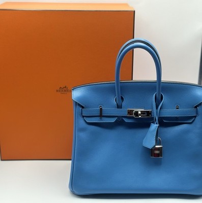 Hermes Birkin 25 Swift Leather Blue Paradise Palladium Hardware Handbag