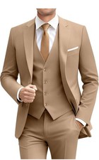 Mens L Slim Fit Suit Set 2 Button for Wedding Formal Business Champagne 3pc