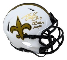 Drew Brees Signed New Orleans Saints Lunar Eclipse Mini Helmet SB XLIV MVP BAS