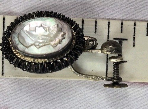 Cameo Antique Jewelry Set 800 Sterling Shell Pendant Necklace, Ring, Earrings - Picture 18 of 23