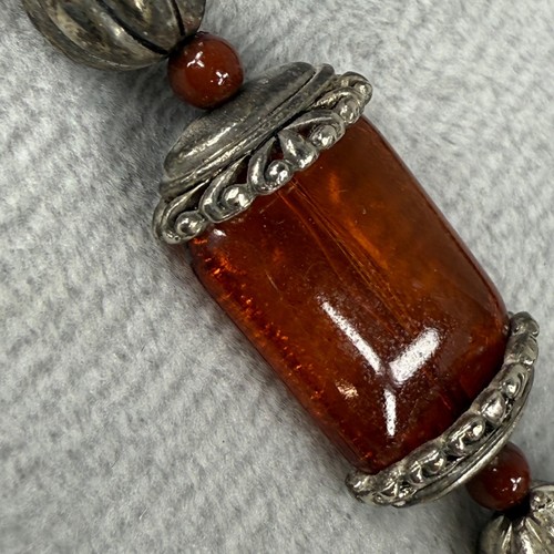 Vintage Silver-Tone Necklace Amber-Like Beads Ornate Metal Spacers Fall Colors - Picture 16 of 22