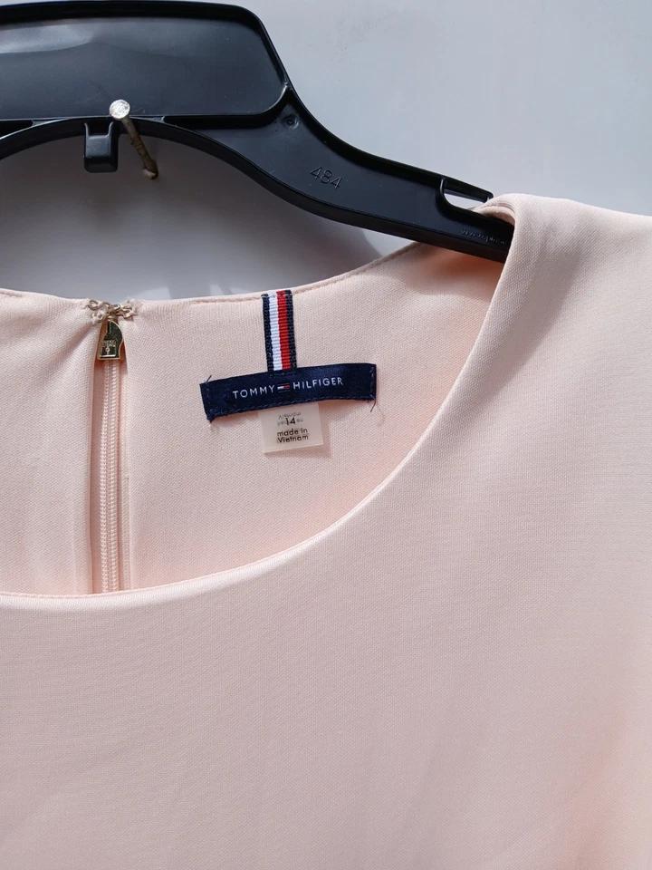 Tommy Hilfiger Scuba Sheath Dress With Flutter Sleeves Light Pink Size 14 - Image 2 of 4