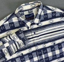 Wrangler Shirt XL Blue Aztec Ikat Southwestern X Long Tails Vintage USA Made