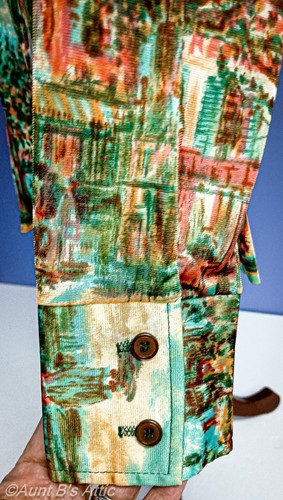 Country Scene Vintage Men's 70's Bl/Red Multi Acetate/Nylon Art Print Shirt Sm - Picture 6 of 7
