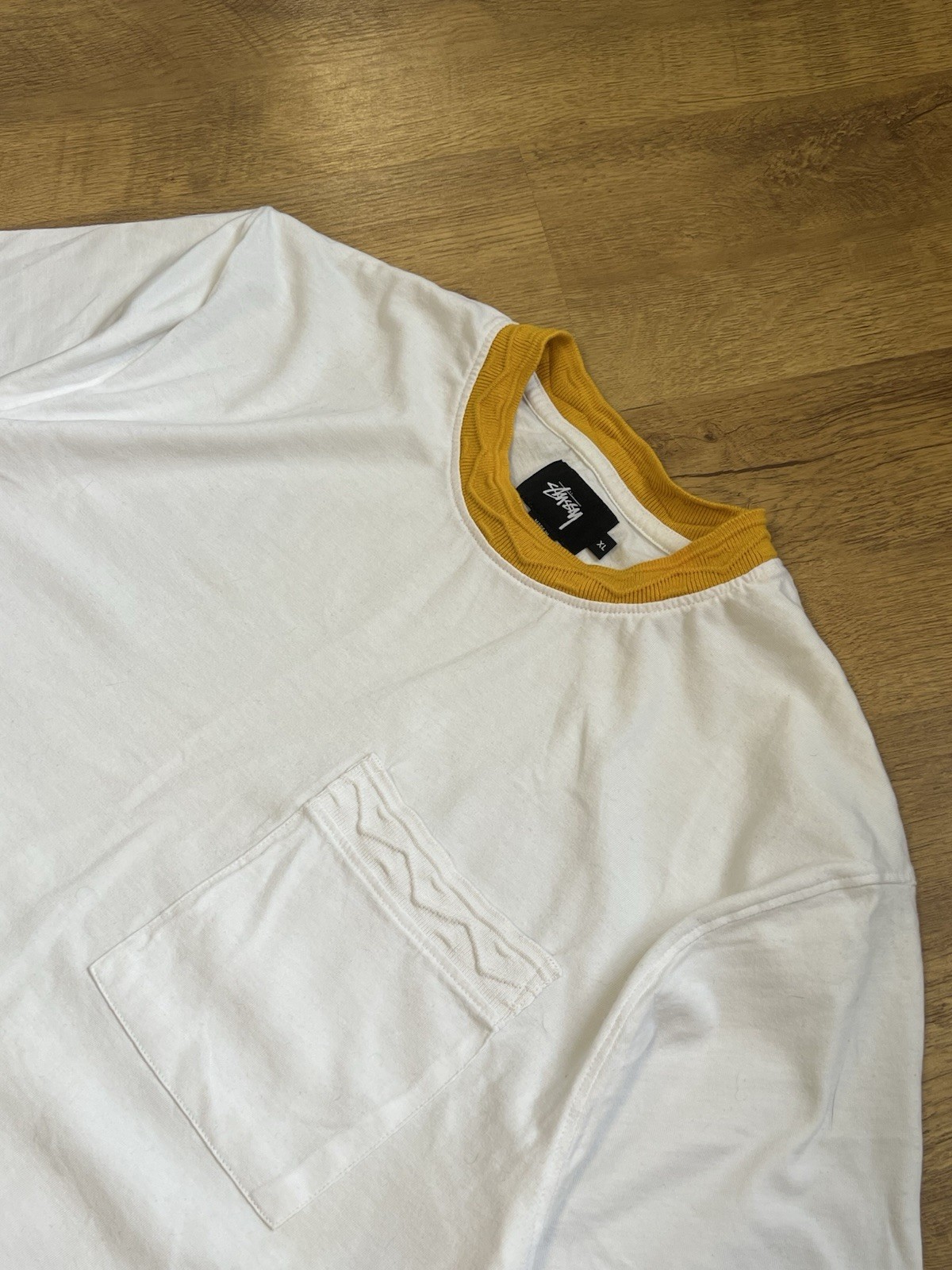 Stussy  T-shirt  White / XL Rare jacquard neck