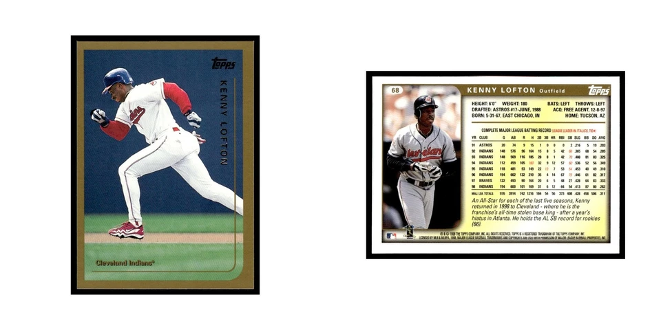 Kenny Lofton 1999 Topps #68 Cleveland Indians Baseball Card NM - Image 3 of 3