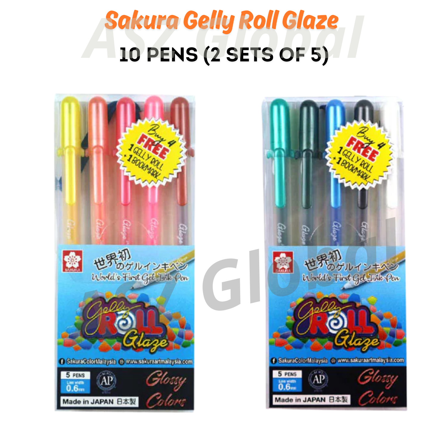 Sakura Gelly Roll Gel Glaze Pens Bundle | 10 Pens (2 Sets of 5) 3D Gloss Ink Pen