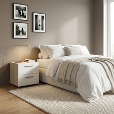 Comodino Camera da Letto 2 Cassetti in Legno 40x40x42 Bianco Tvilum
