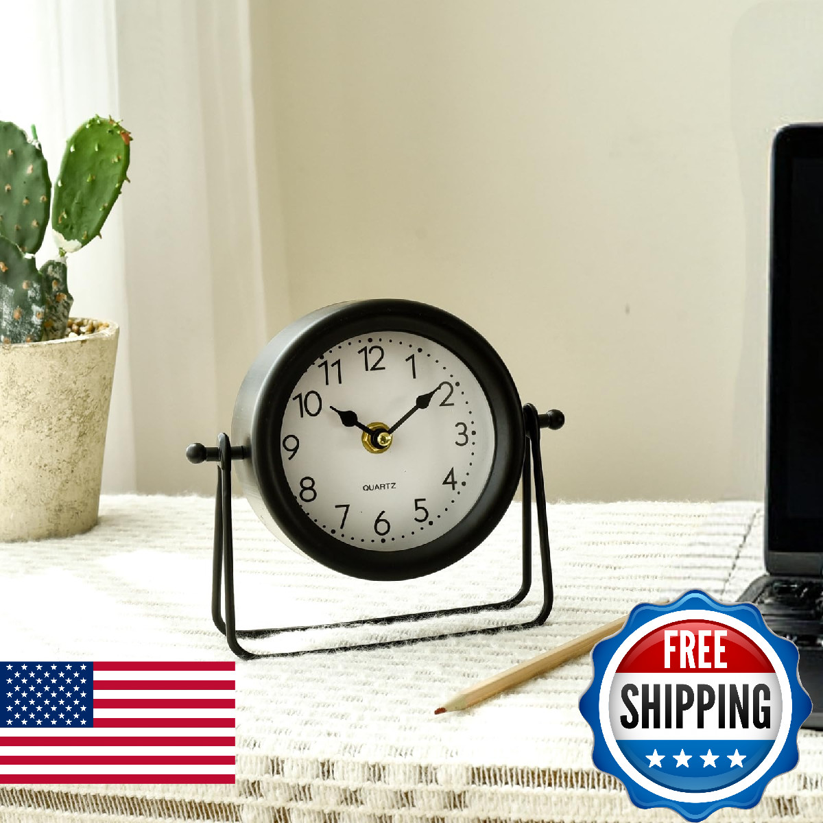 EMAX HOME Small Black Desk and Shelf Clock, 5.9*6.9 Inch Retro Elegant Tabletop