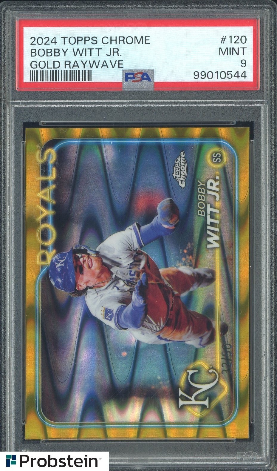 2024 Topps Chrome Gold Raywave #120 Bobby Witt Jr Royals /50 PSA 9