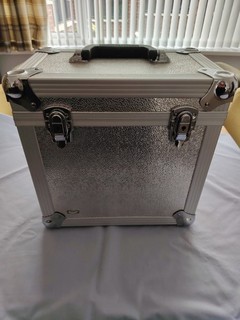BUSH ACOUSTICS 12" RECORD STORAGE BOX SILVER FINISH HOLDS 50 LPS LOCKABLE