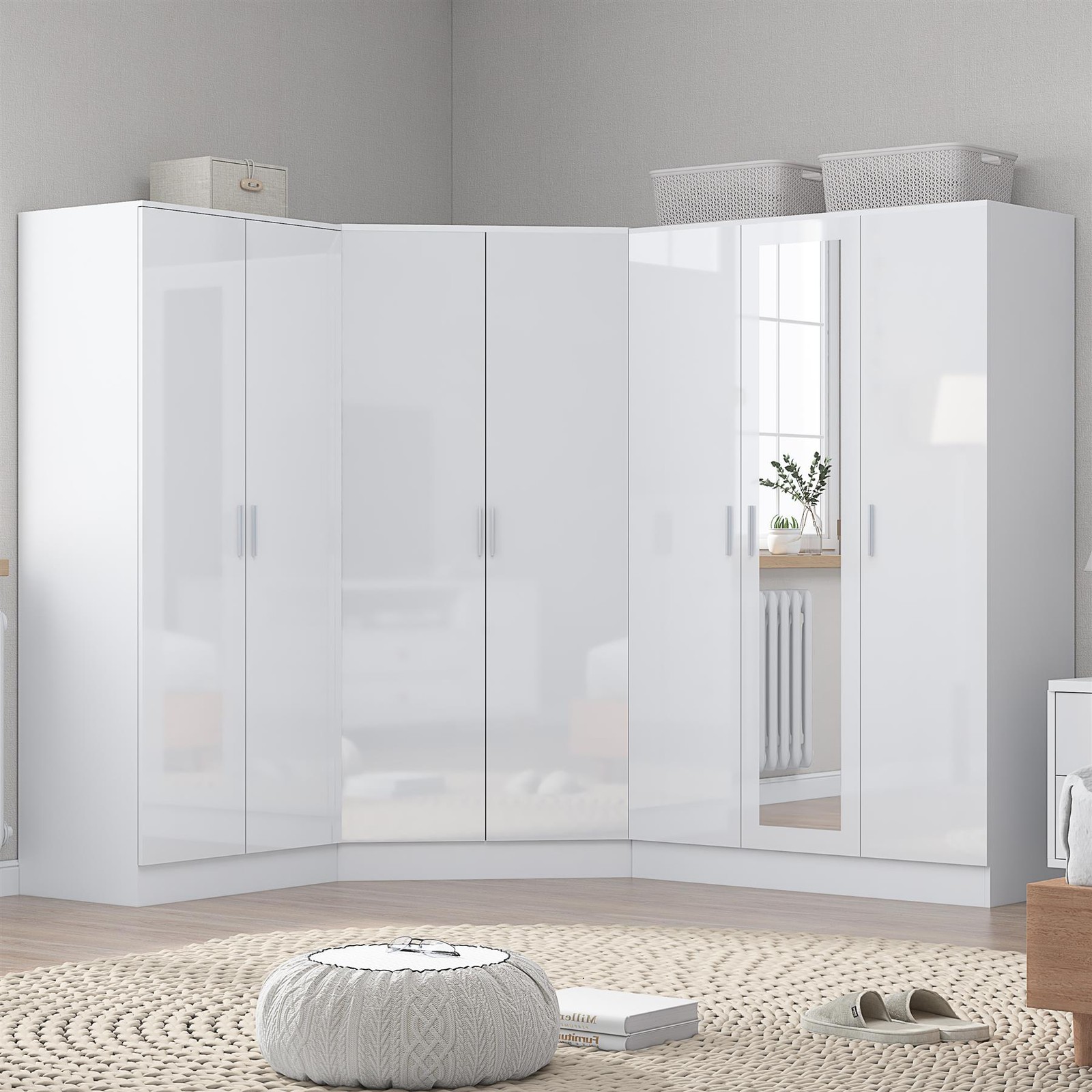 REFLECT Wardrobe Bundle: Corner 2 Door + 3 Door + 2 Door Plain - White/White - Image 3