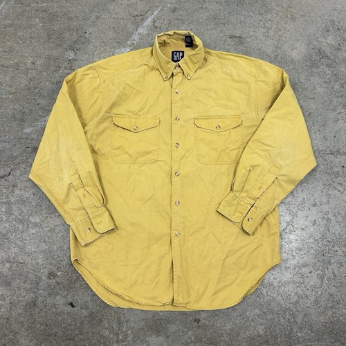 Vintage GAP Yellow Button Up Shirt Adult Medium Long Sleeve Casual Rare Oversize