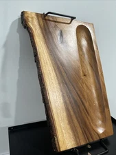 Charcuterie Board, Rustic, Acacia Wood Live Edge Serving Board with Handles