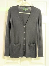 C Wonder Thin Black Cardigan w/pockets, Size Small