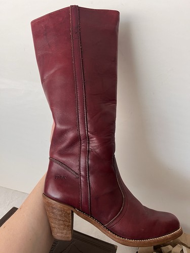 Vintage 70s Womens 8N Campus Boho Boots Oxblood Leather Knee High Boots Dexter - Picture 13 of 16