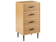 Kommode Holzoptik hellbraun Lamellenoptik mit 4 Schubladen Metallbeine modern Ke