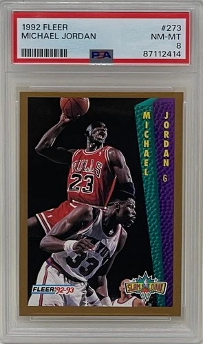 Michael Jordan 1992 Fleer Chicago Bulls Slam Dunk NBA Basketball Card #273 PSA 8