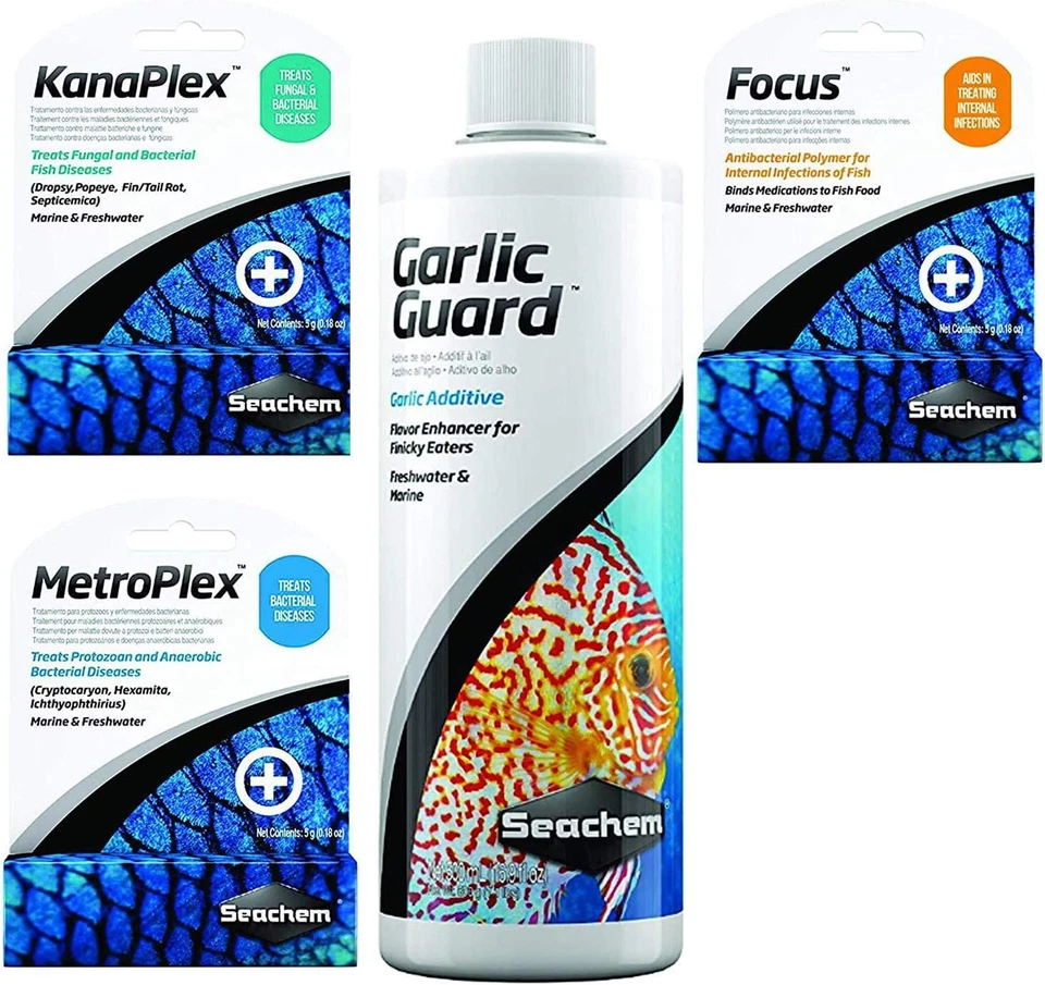 Ultimate Aquarium Treatment Bundle Pack - Metroplex, Kanaplex, Focus, Garlic Gua - Imagem 4 de 4