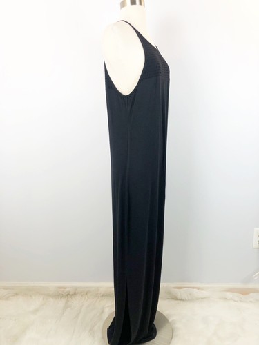 Women's Spaghetti Strap Maxi Dress Black Size Large Evening Party Relax w/ Slit - Picture 5 of 8
