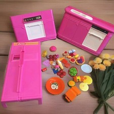 Barbie Kitchen Playset 1990 INCOMPLETE Set With Mixed Lot Of Food Accessories