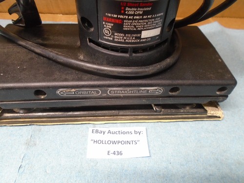 Craftsman USA 1/2 Sheet Pad Sander Dual Motion Orbital  315.116152 120 Volt E436 - Picture 5 of 8