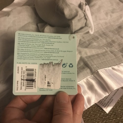 Aden & Anais Gray Bunny Lovey Rabbit White Trim Unisex Security Blanket Muslin - Picture 7 of 10