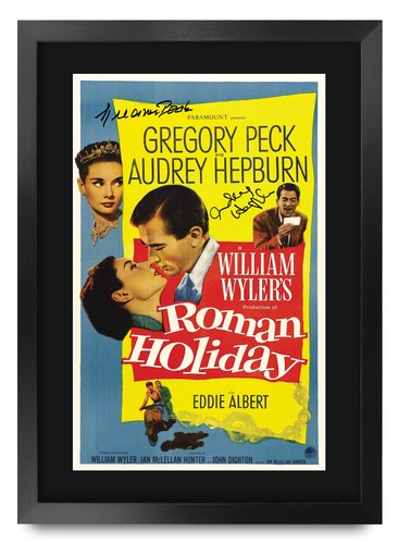 Roman Holiday Movie Poster Cast Signed Printed Autograph A3 Framed Memorabilia - Picture 1 of 7