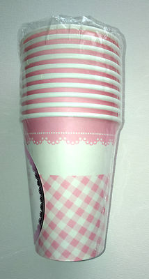 10 PAPPBECHER ROSA & WEISS KARIERT Taufe Babyparty Party TEENY WINZIG VIP