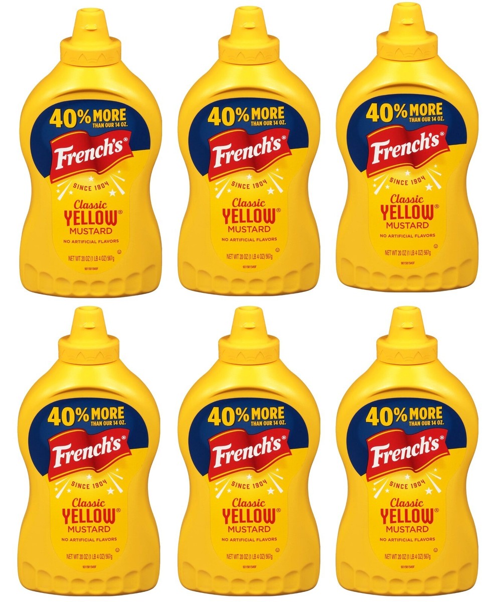 6-Pack French's Classic Yellow Mustard, 20 oz Bottles - Kosher, No