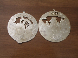 Vintage 1984 & 1985 AAA "From Our Family To Yours" Metal Christmas Ornaments