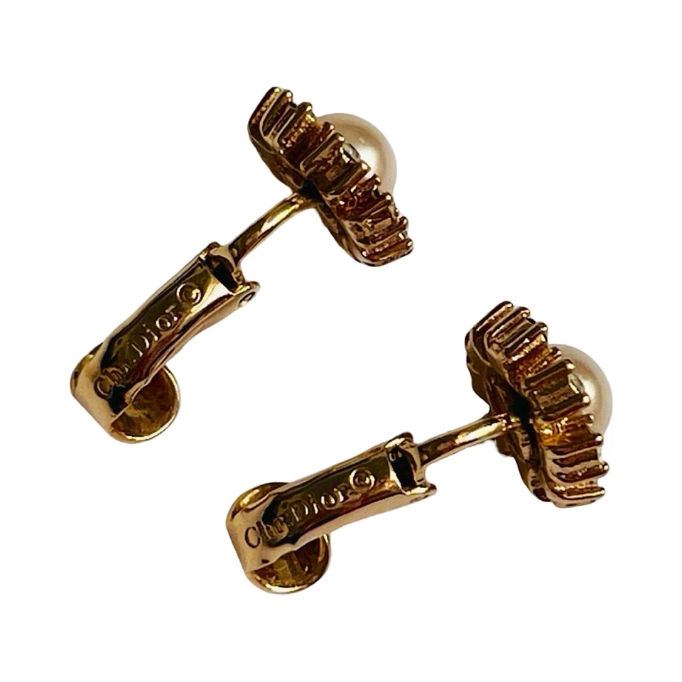 Pendientes Christian Dior Perla Oro Cristal Vintage Clip en Auténticos Años 80 Foto 2 de 4