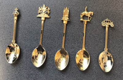 The Queen s Golden Jubilee vergoldet Sammler Löffel Set x 5 kostenloser Versand