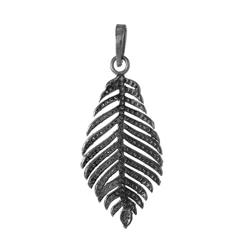 Genuine Pave Diamond Leaf Pendant 925 Solid Silver 18" Chain Necklace Jewelry - Picture 3 of 7