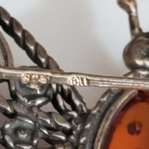 Vintage Sterling Baltischer Bernstein Schmetterling Polen Handarbeit mit Ohrringen 925 Set - Bild 5 von 16