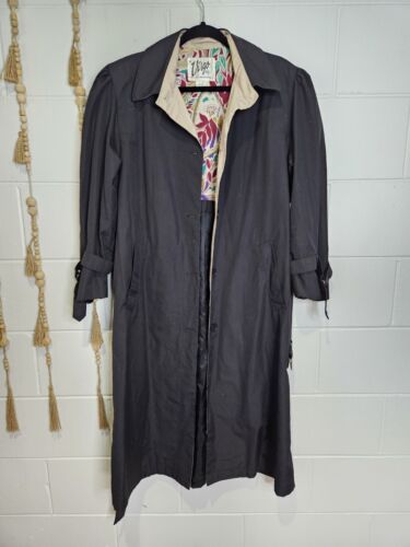 Virgo Black Trenchcoat Size 12 Vintage Retro Noir - Picture 6 of 17