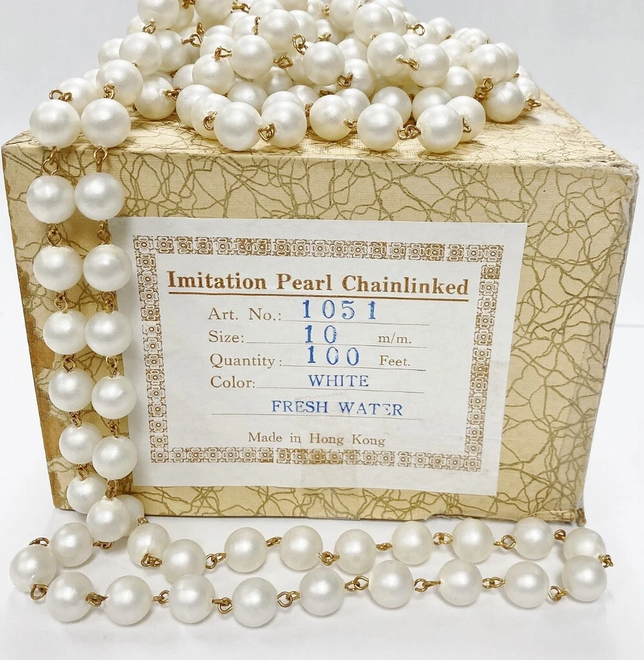 10 PIES VINTAGE HONG KONG SATINADO 10mm. CADENA CONTINUA ROSARIO LATÓN PERLA 1016 Foto 4 de 4