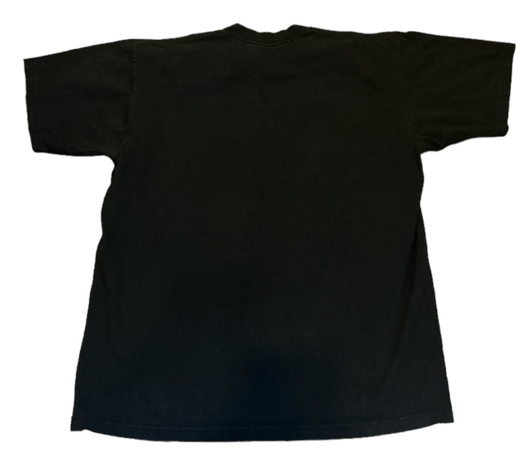 Black short-sleeve cotton T-shirt with crew neck, displayed from the back on a plain white background.